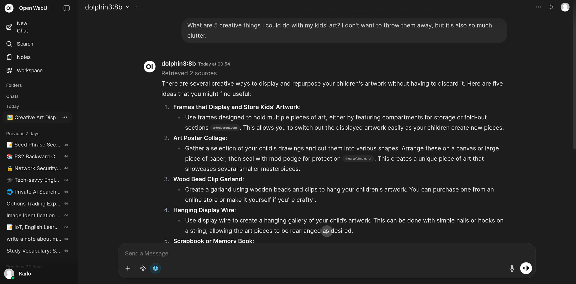 The final product, a ChatGPT like web interface running against my local LLM